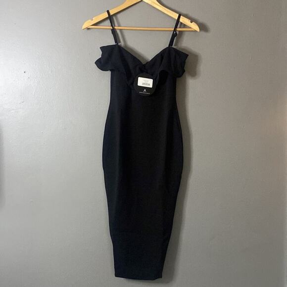 NOOKIE Black Midi Dress Whimsigoth Bodycon Gothic Dark romantic New Size XS 2 - Picture 4 of 11